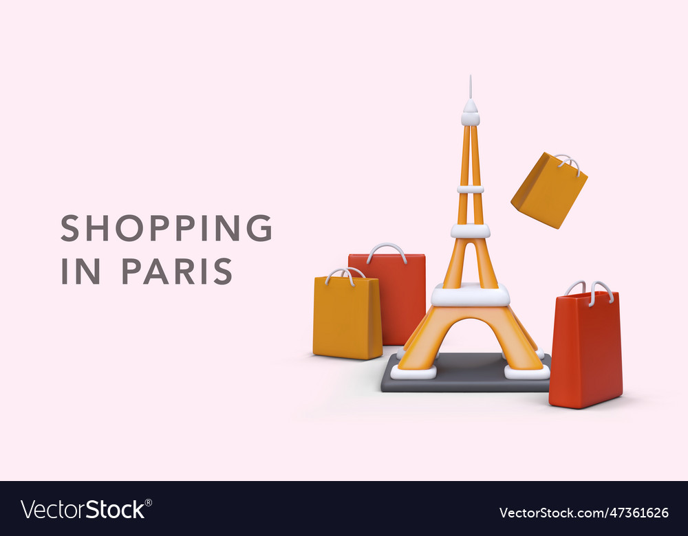 Shopping in paris 3d eiffel tower paper bags Vector Image