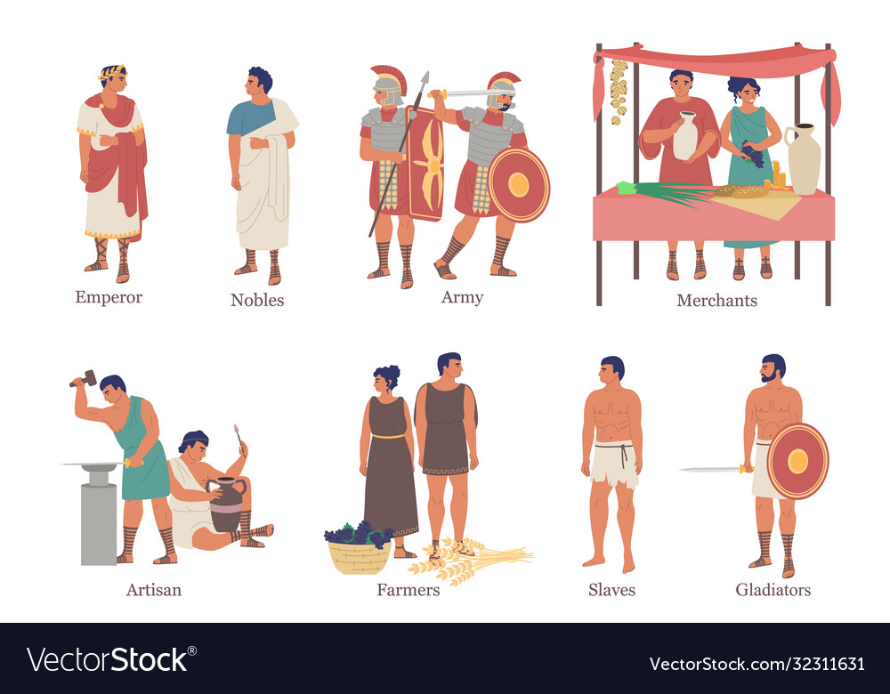 Ancient Rome Hierarchy Characters Flat Royalty Free Vector