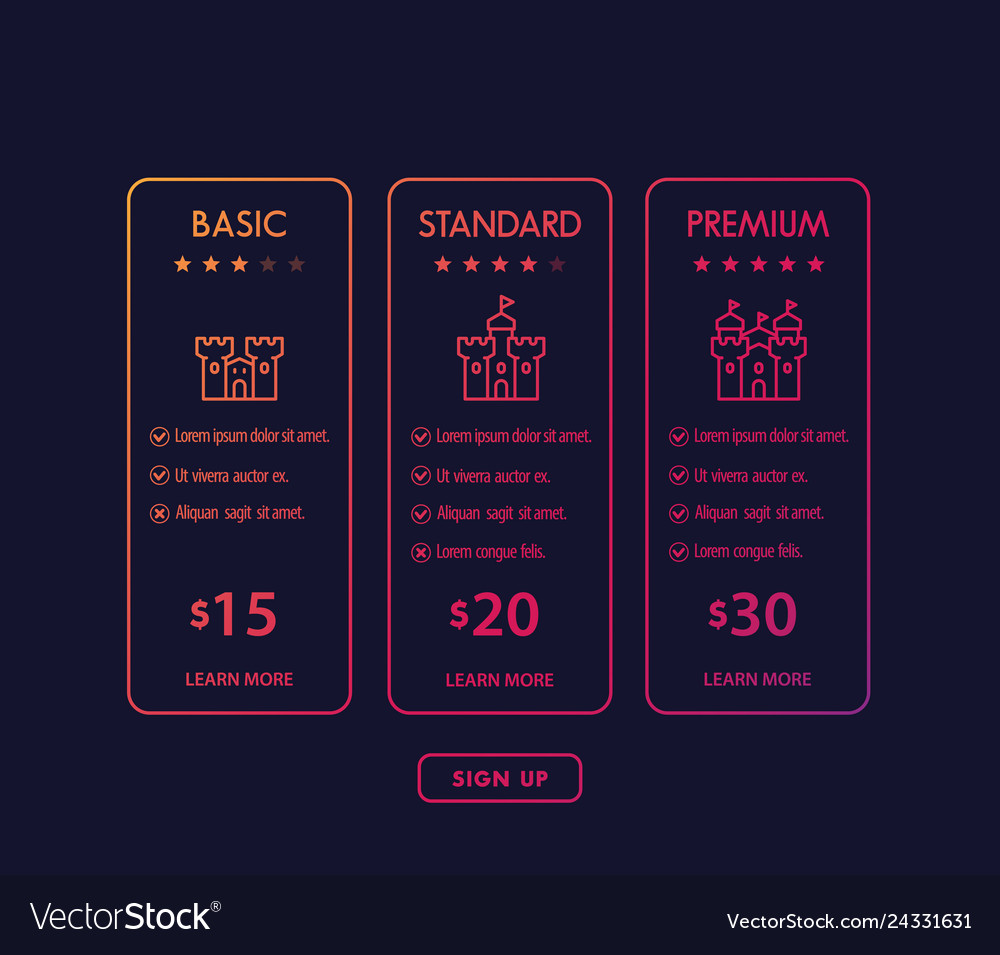 Banner for tariffs set of pricing table and plans Vector Image