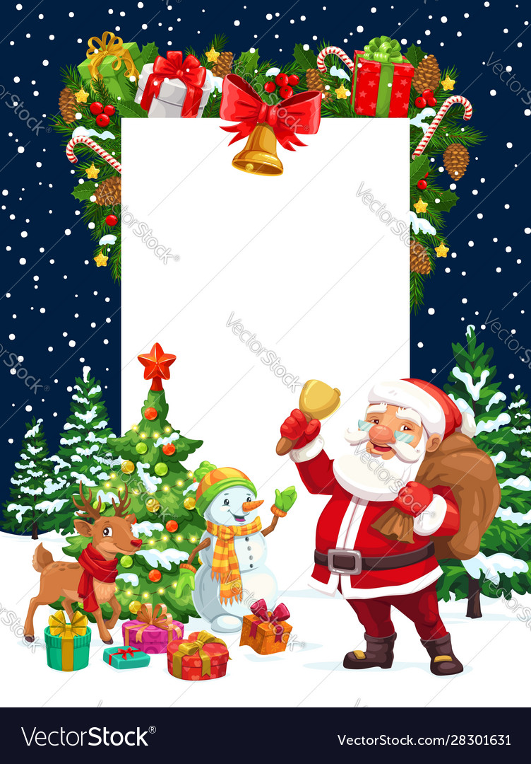 Christmas holiday santa deer snowman and gifts