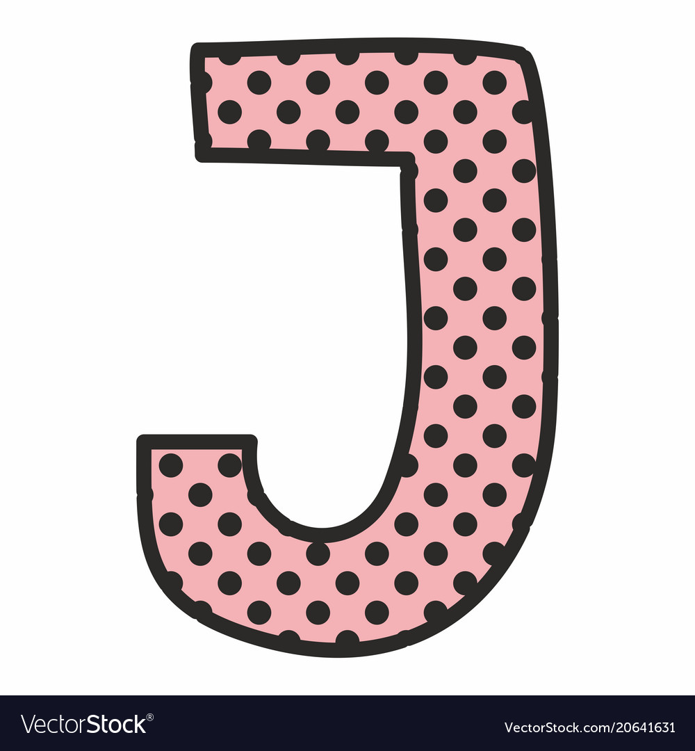 J alphabet letter with black polka dots on pink Vector Image