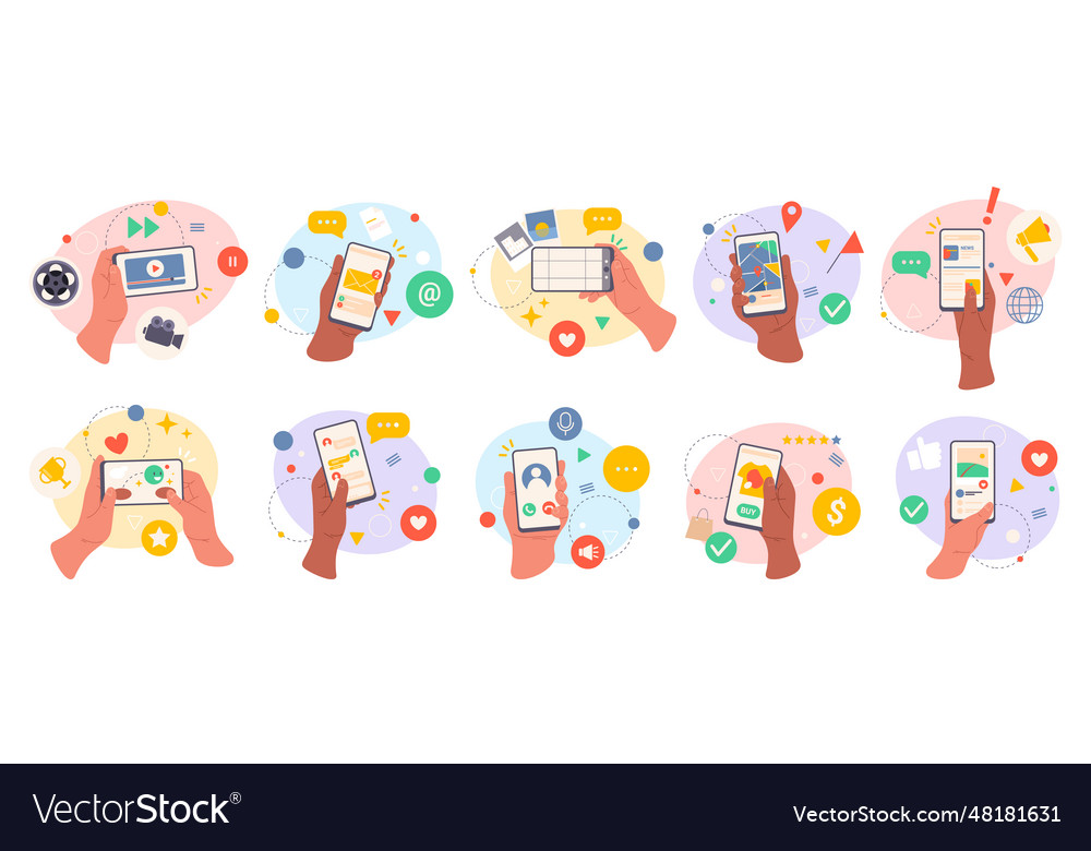 Smartphones applications hand holding phones Vector Image