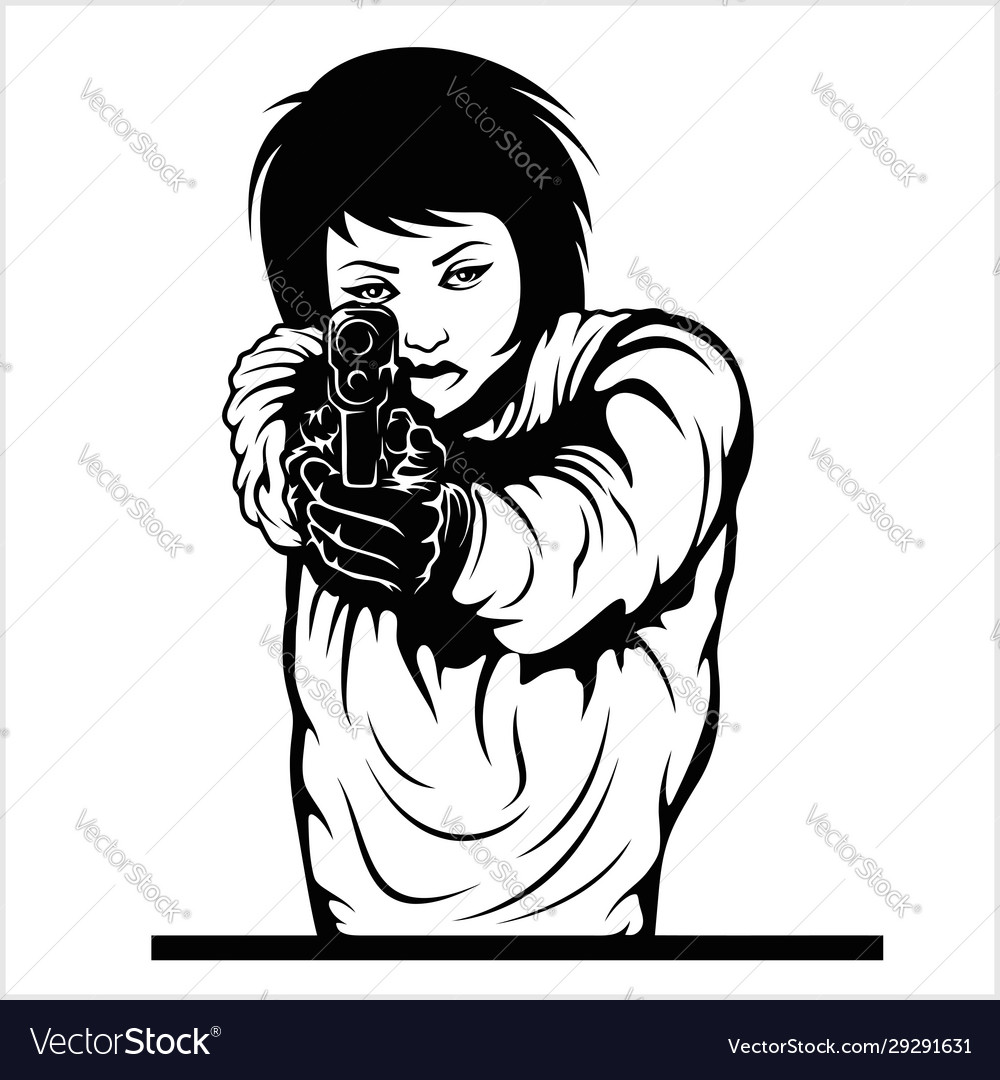 Woman aiming a gun isolated on Royalty Free Vector Image