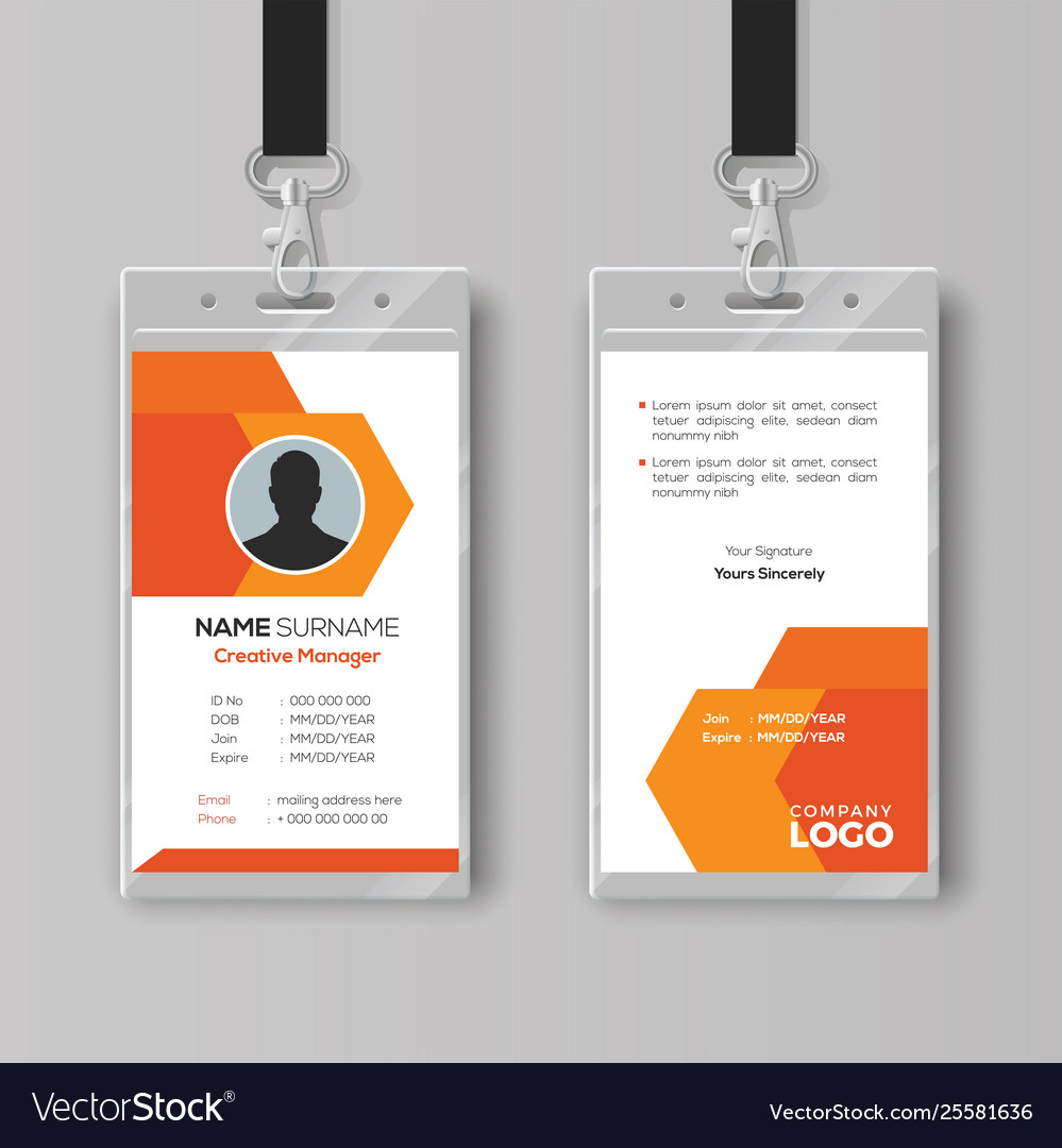 Abstract orange id card design template Royalty Free Vector For Company Id Card Design Template