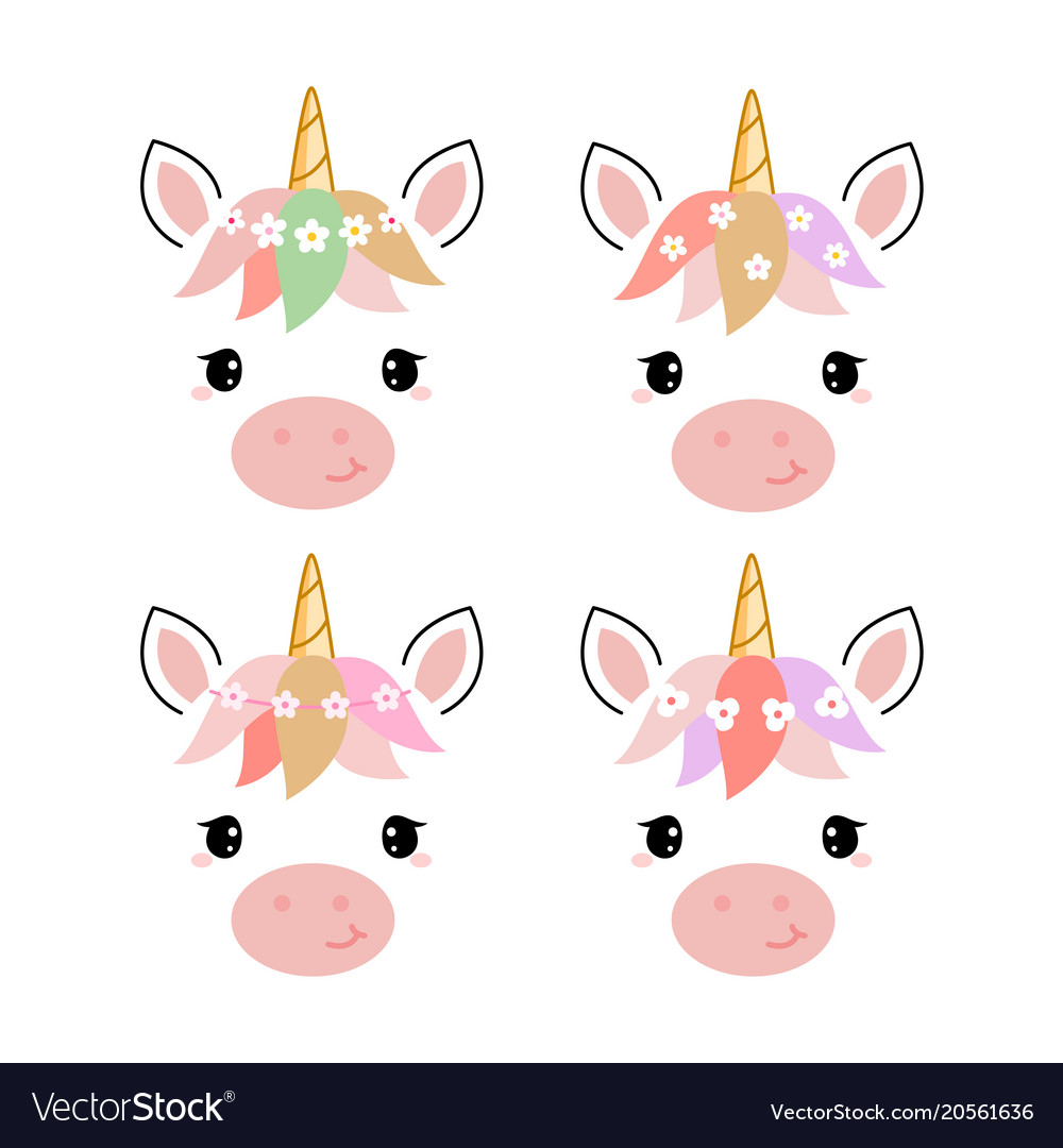 Adorable unicorn heads isolated on white Vector Image