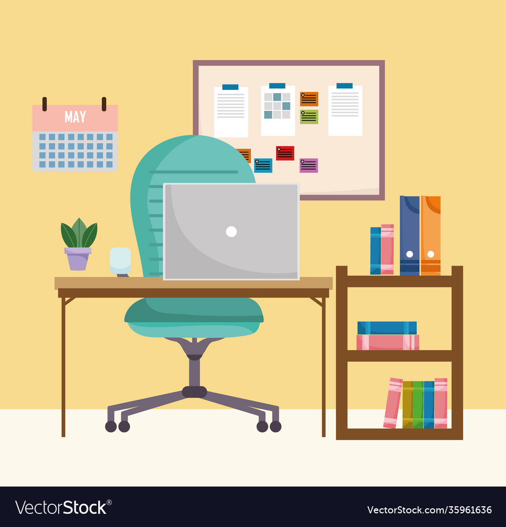 Home office interior desktop workspace computer Vector Image