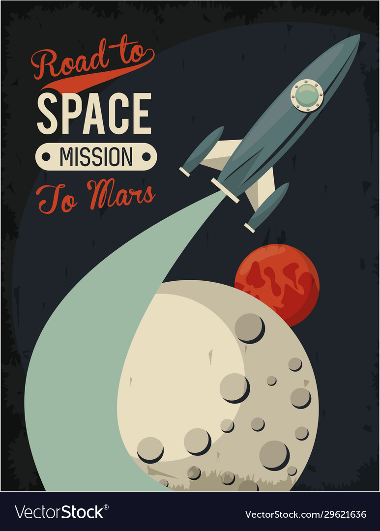 Life in space poster with rocket start up Vector Image