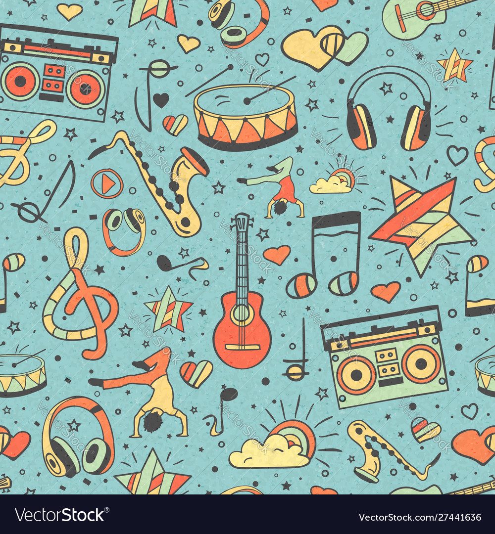 Musical seamless pattern hand drawn doodles Vector Image