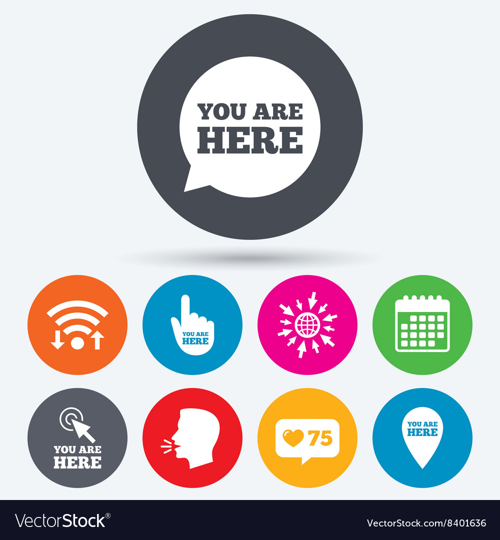 You are here icons info speech bubble sign Vector Image