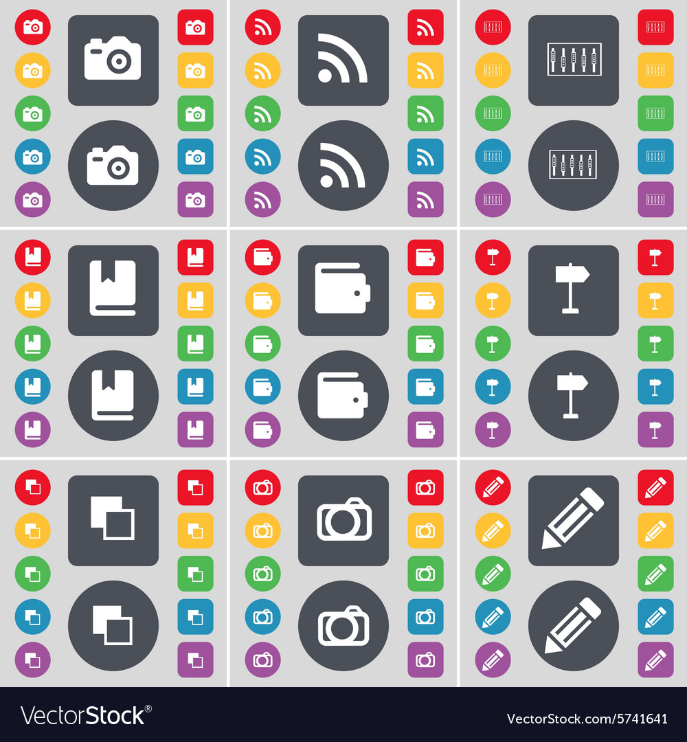 Camera rss equalizer dictionary wallet signpost Vector Image