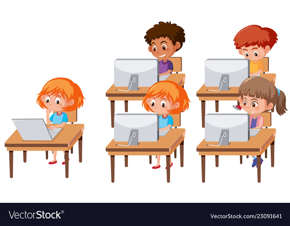 Children on compters scene Royalty Free Vector Image