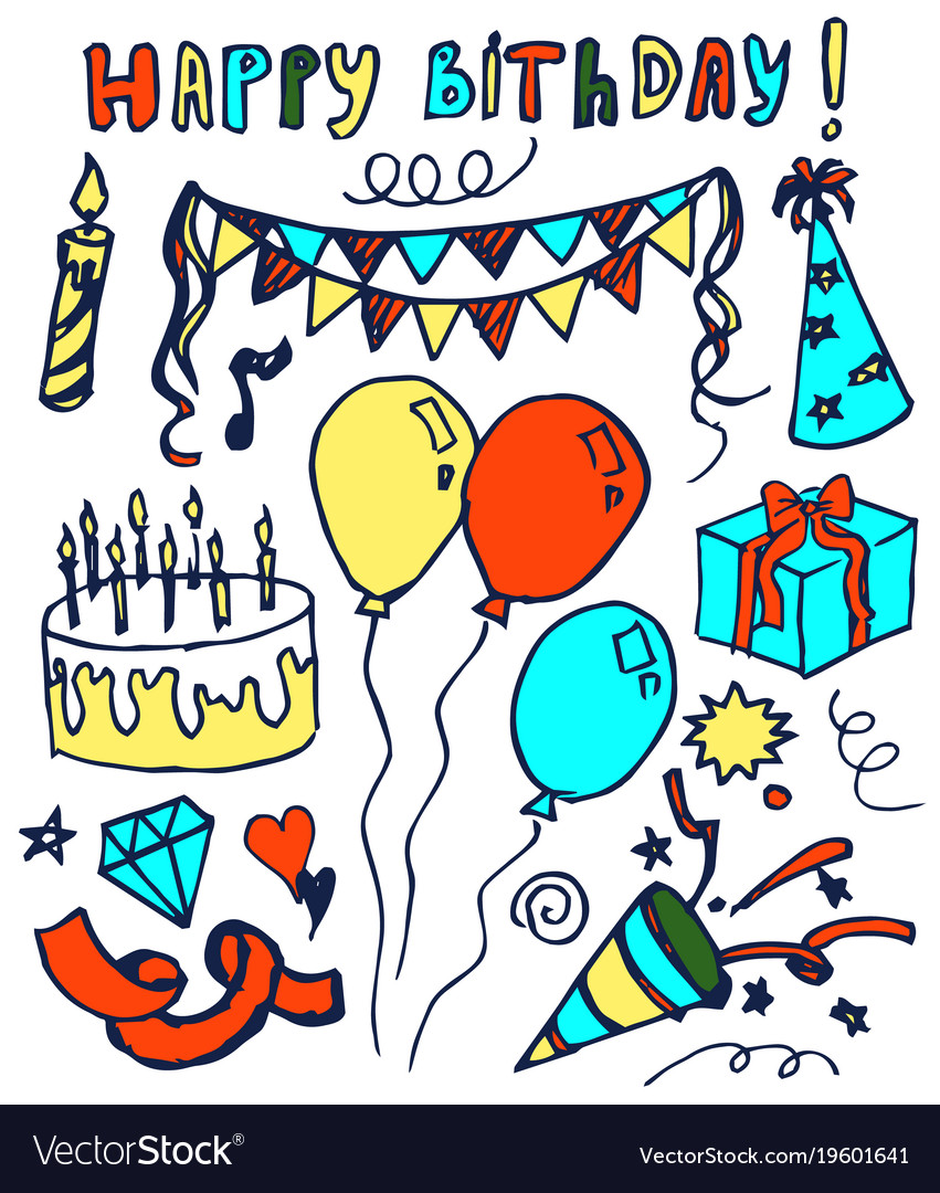 Happy birthday hand drawn Royalty Free Vector Image