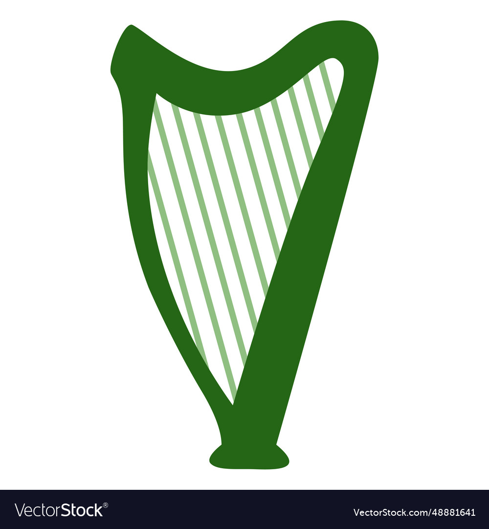 Harp instrument green flat Royalty Free Vector Image