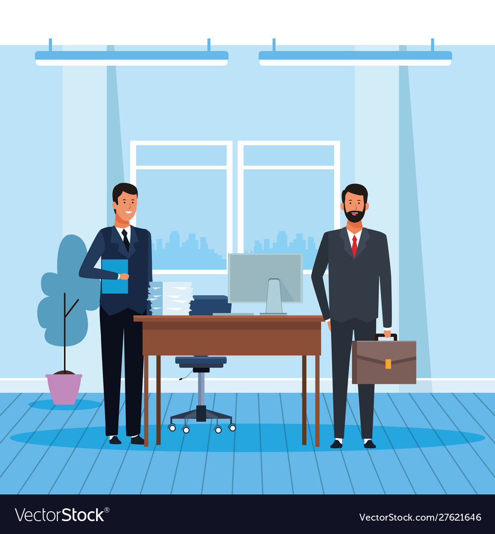 Cartoon businessmen working colorful design Vector Image