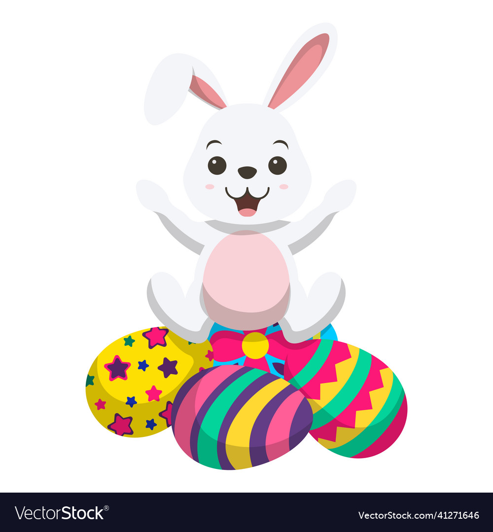 Cute little white bunny with decorated easter egg Vector Image