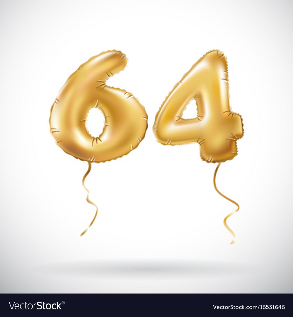 Golden number 64 sixty four metallic balloon Vector Image