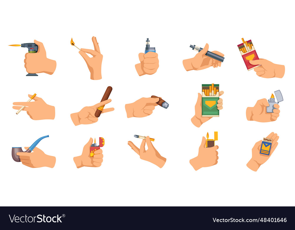 Hands with cigarettes cartoon men and women Vector Image