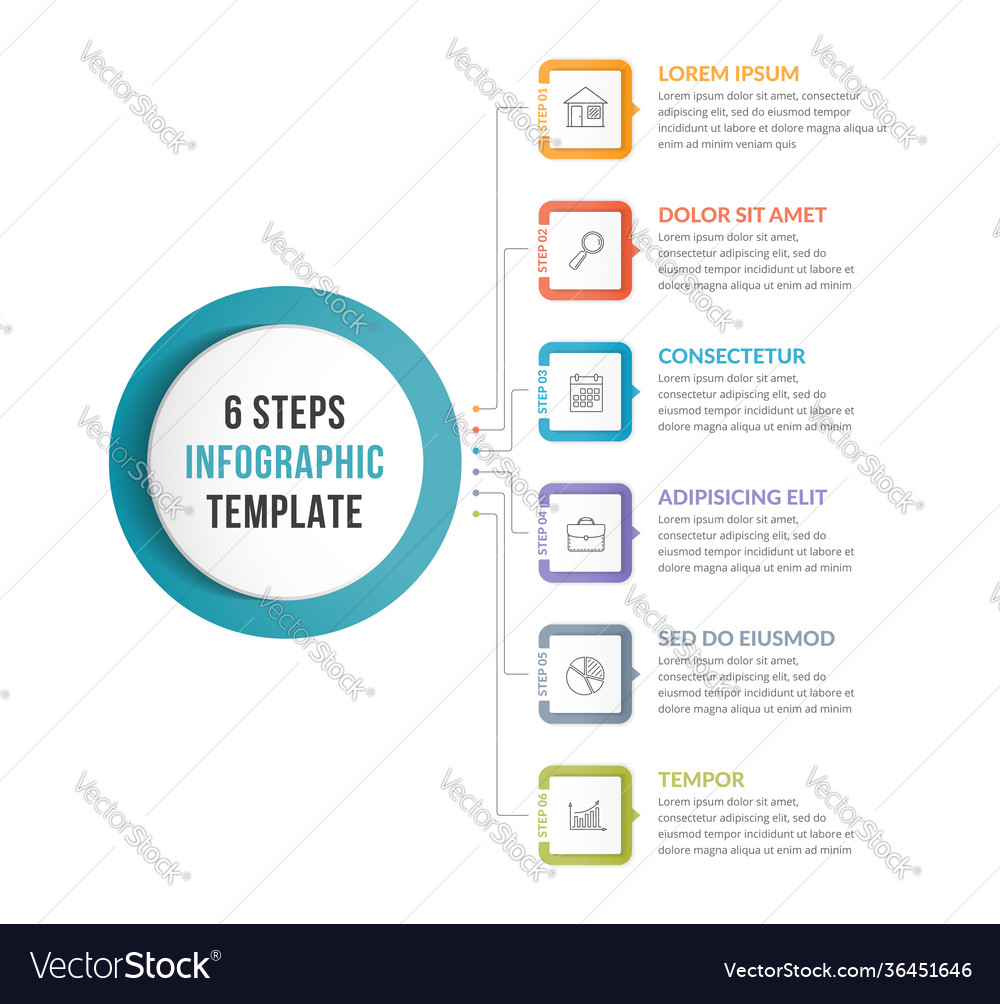 Infographic template with 6 steps Royalty Free Vector Image