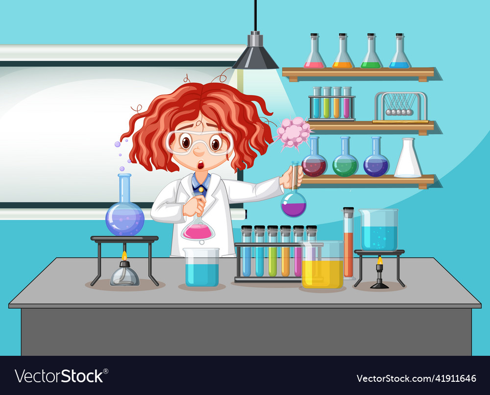 Scientist girl in laboratory room background Vector Image