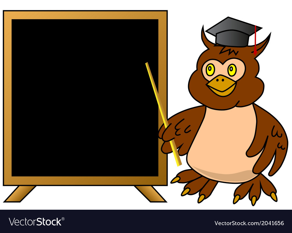 Wise owl teacher with blackboard