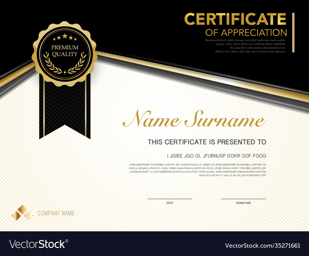 Diploma certificate template black and gold color Vector Image