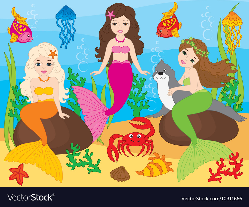 Beautiful mermaids Royalty Free Vector Image - VectorStock