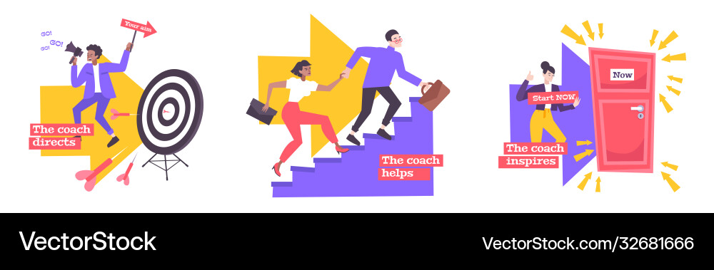 Coaching flat compositions set Royalty Free Vector Image