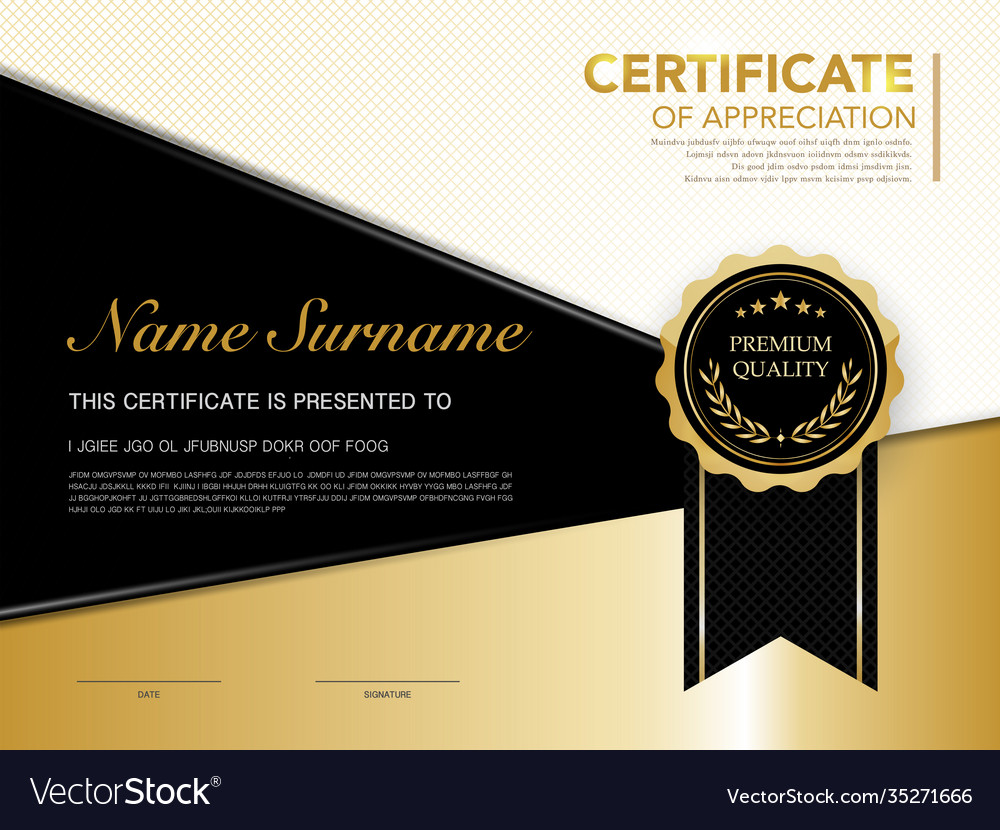 Diploma certificate template black and gold color Vector Image