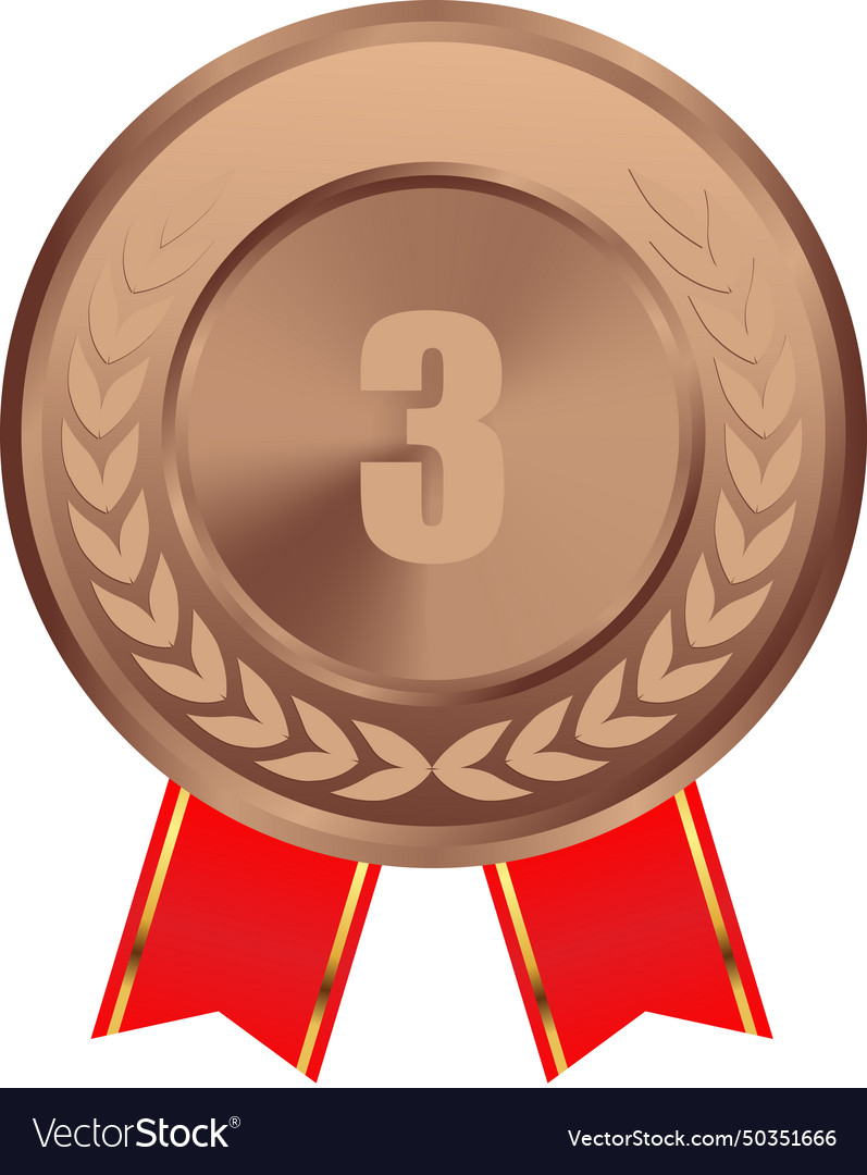 Realistic bronze medal with red ribbon 3rd Vector Image