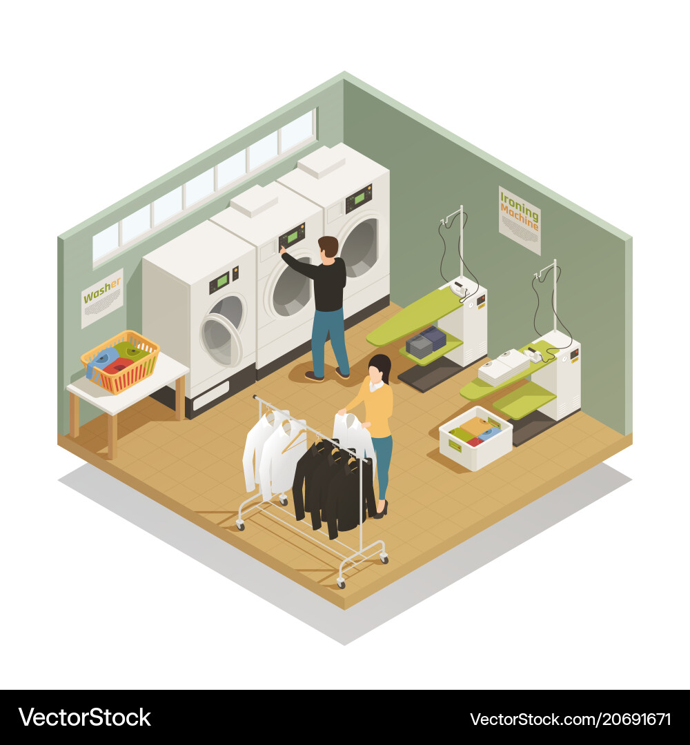 Laundry equipment isometric composition Royalty Free Vector