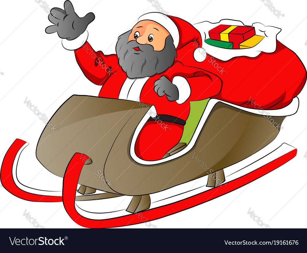 A santa with shocked expression in sledge Vector Image