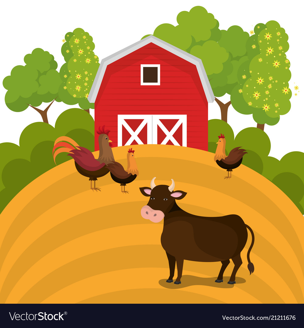 Animals in farm scene Royalty Free Vector Image