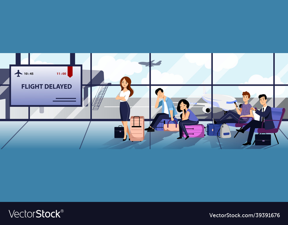 Flight delay or cancel flat cartoon Royalty Free Vector