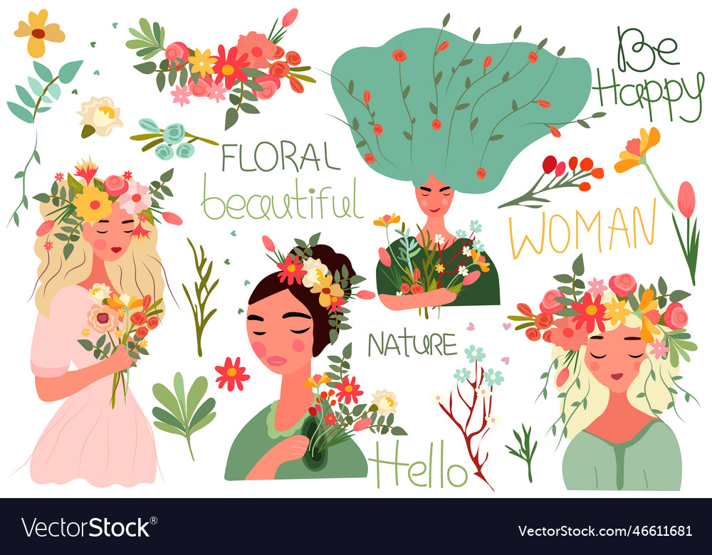 A charming woman with floral wreath on her head Vector Image