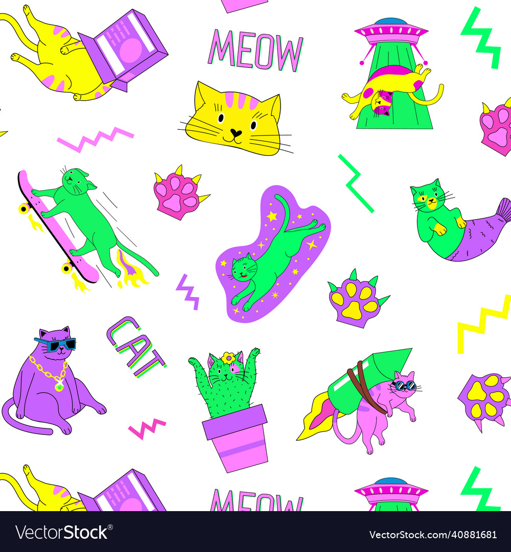 Abstract cat pattern seamless print with doodle vector image Abstract cat pattern seamless print with doodle
