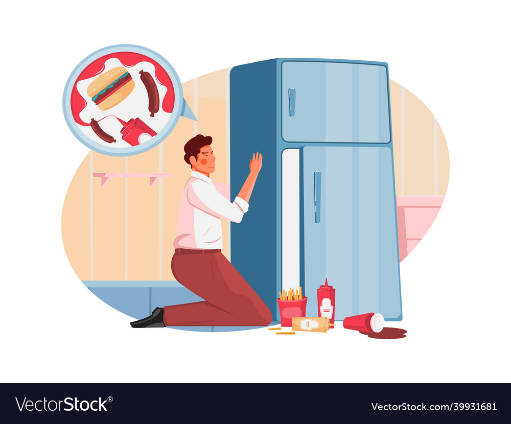 Hugging the fridge composition Royalty Free Vector Image