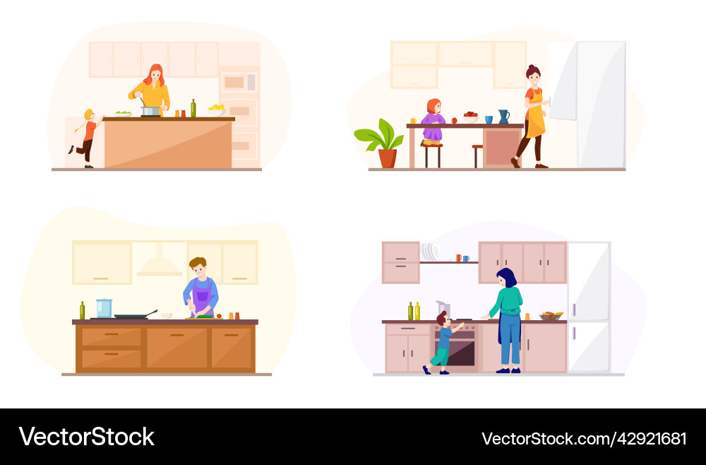 Set of kitchens different interior Royalty Free Vector Image