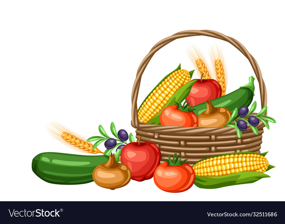 Harvest basket with seasonal vector image Harvest basket with seasonal
