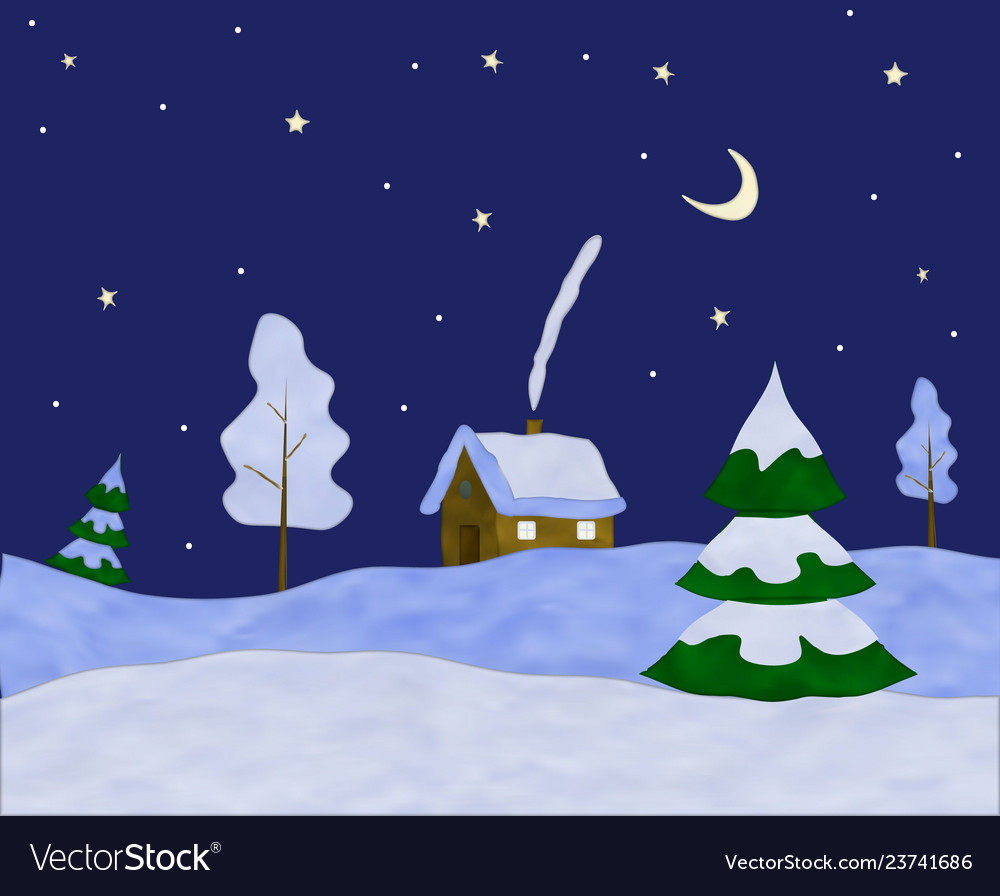 Plasticine winter landscape with a house clay Vector Image