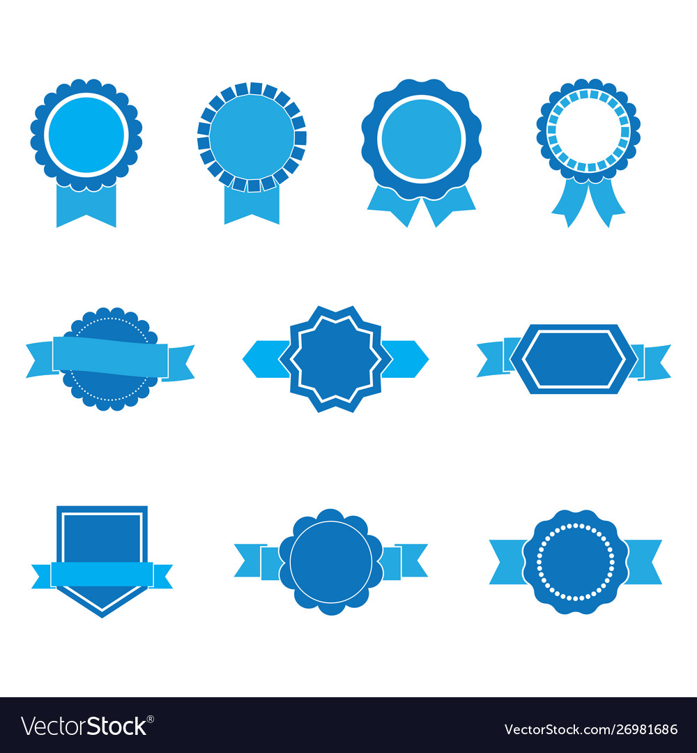 Set blue ribbons and labels Royalty Free Vector Image