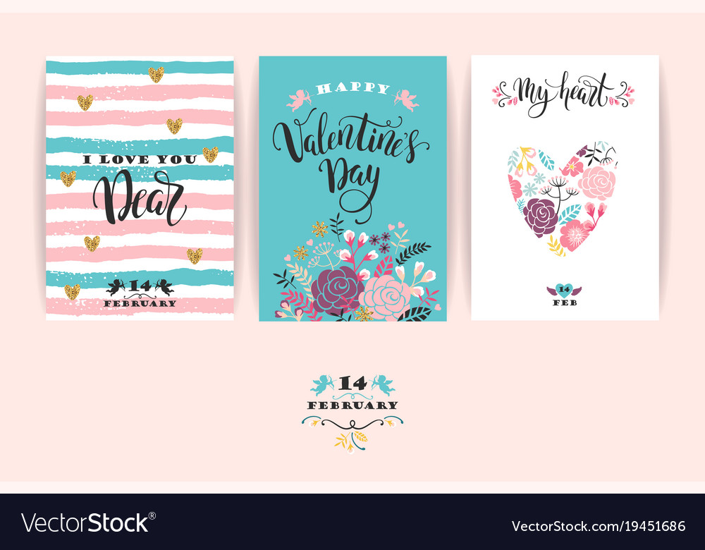 Set of happy valentines day cards Royalty Free Vector Image