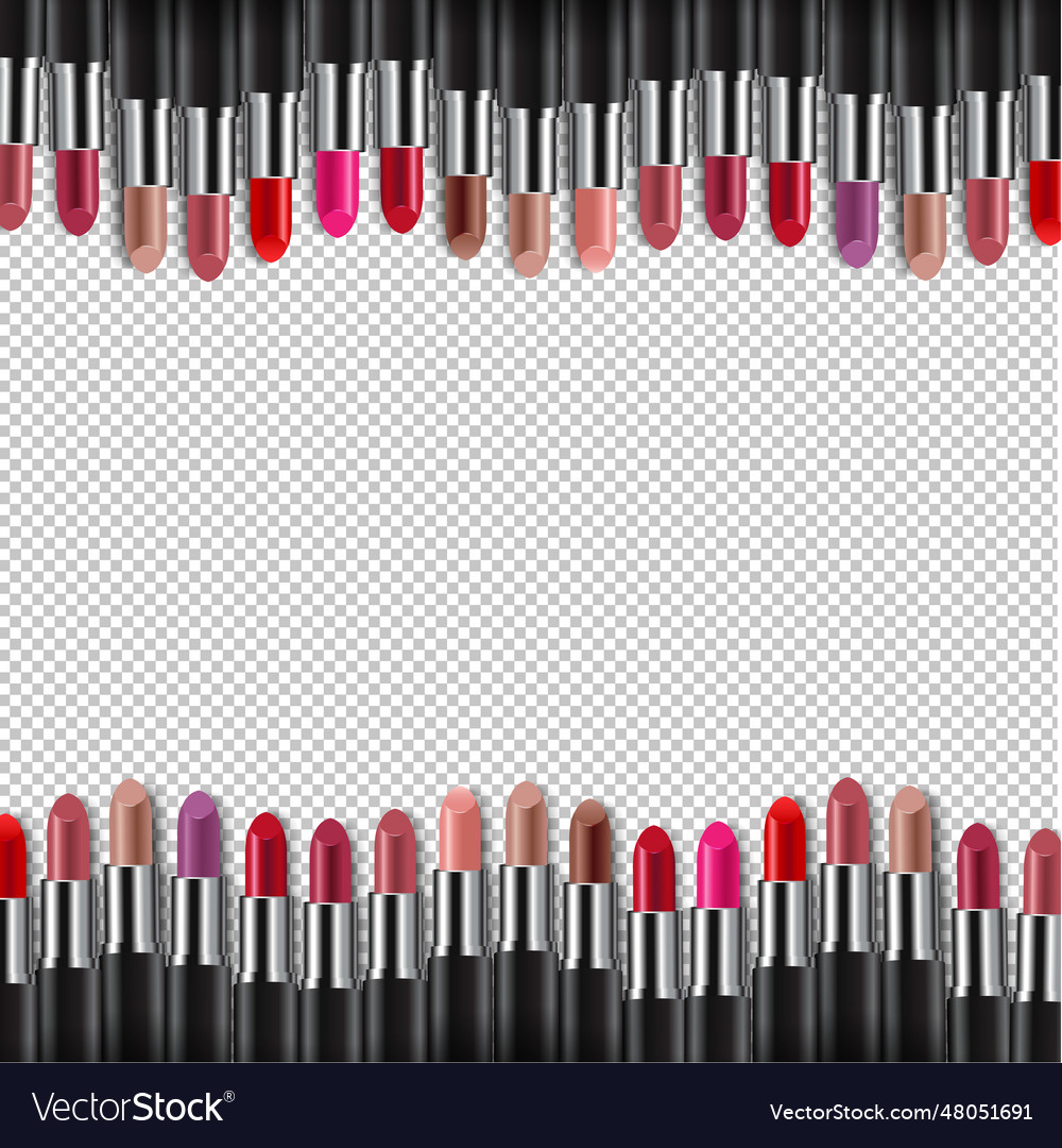 Colorful lipsticks borders transparent background Vector Image
