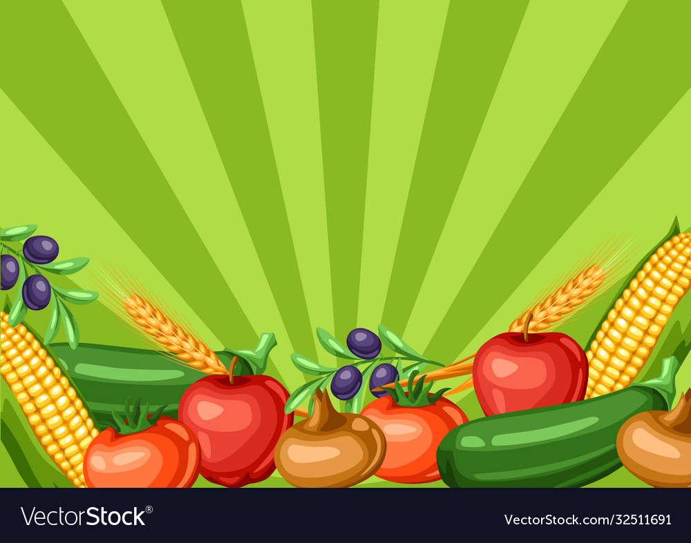 Harvest festival background with fruits and Vector Image