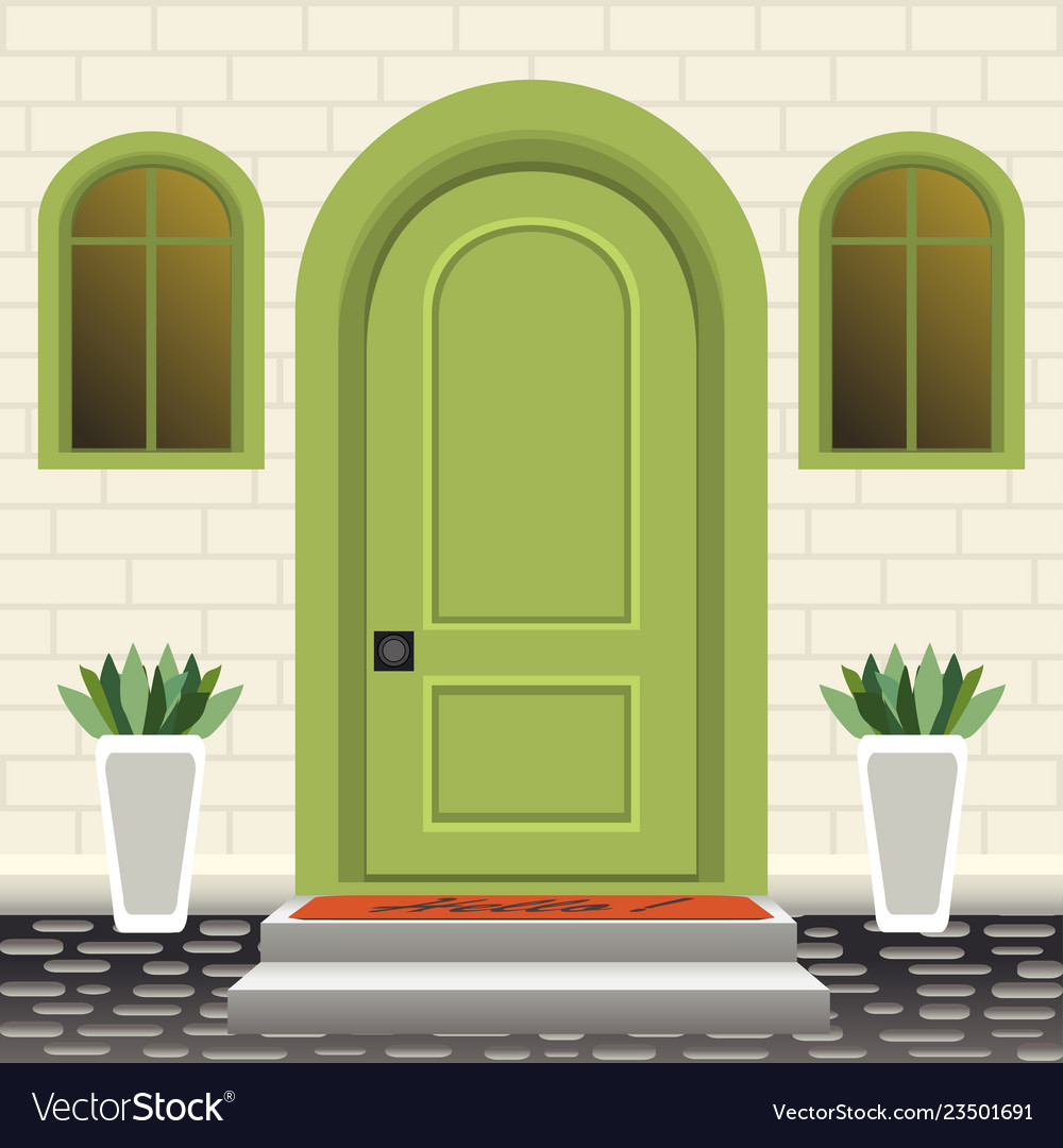 House door front with doorstep and steps, lamp, - vector clip art