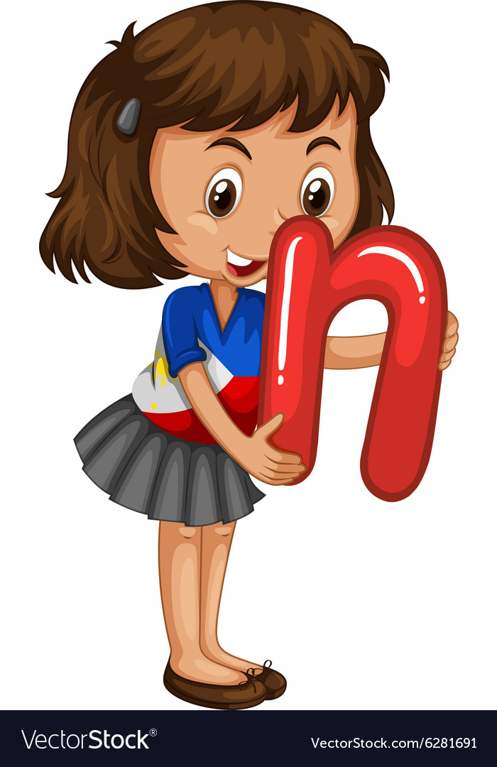 Little girl holding letter n Royalty Free Vector Image