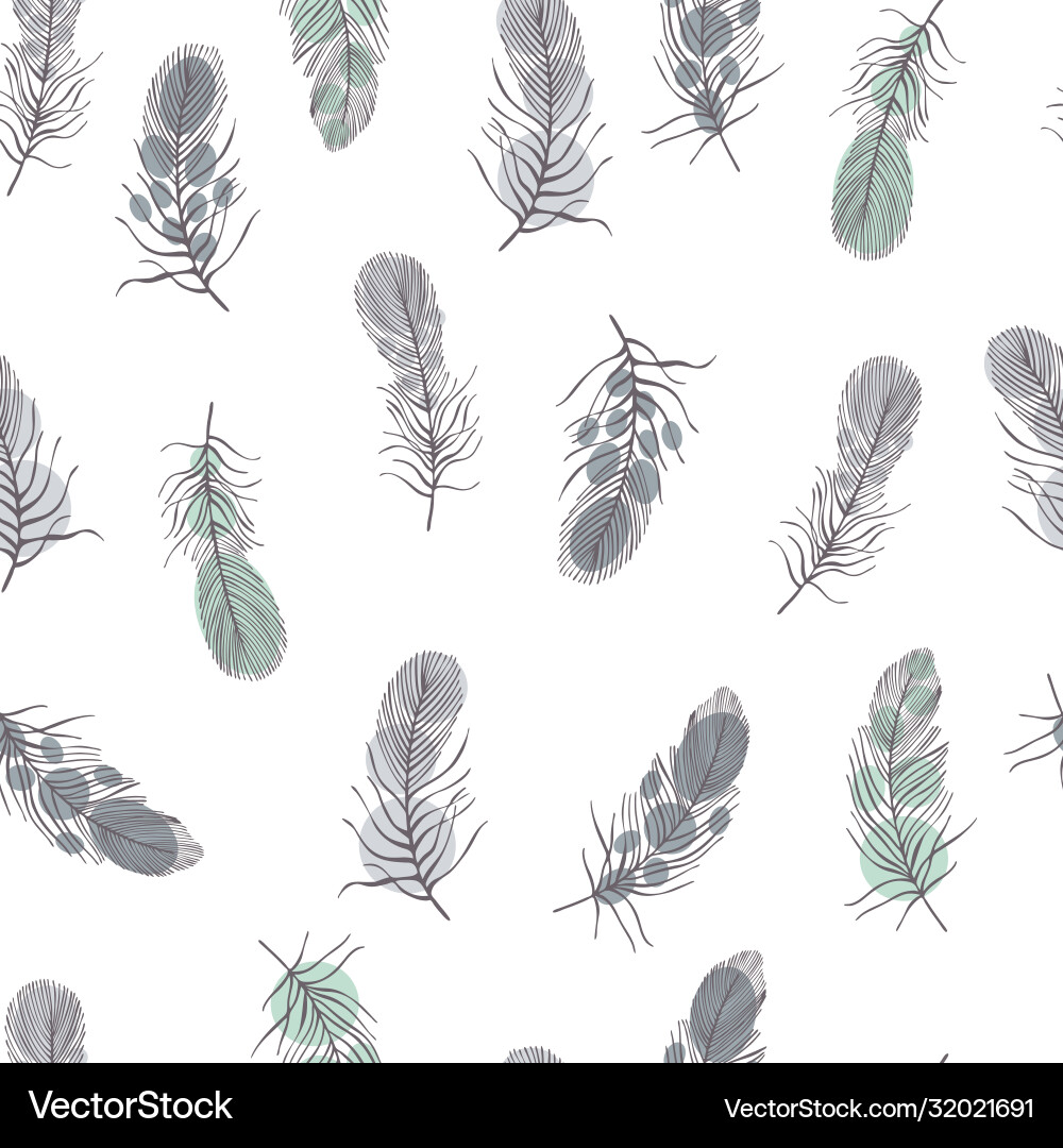 Seamless pattern with hand drawn feathers Vector Image