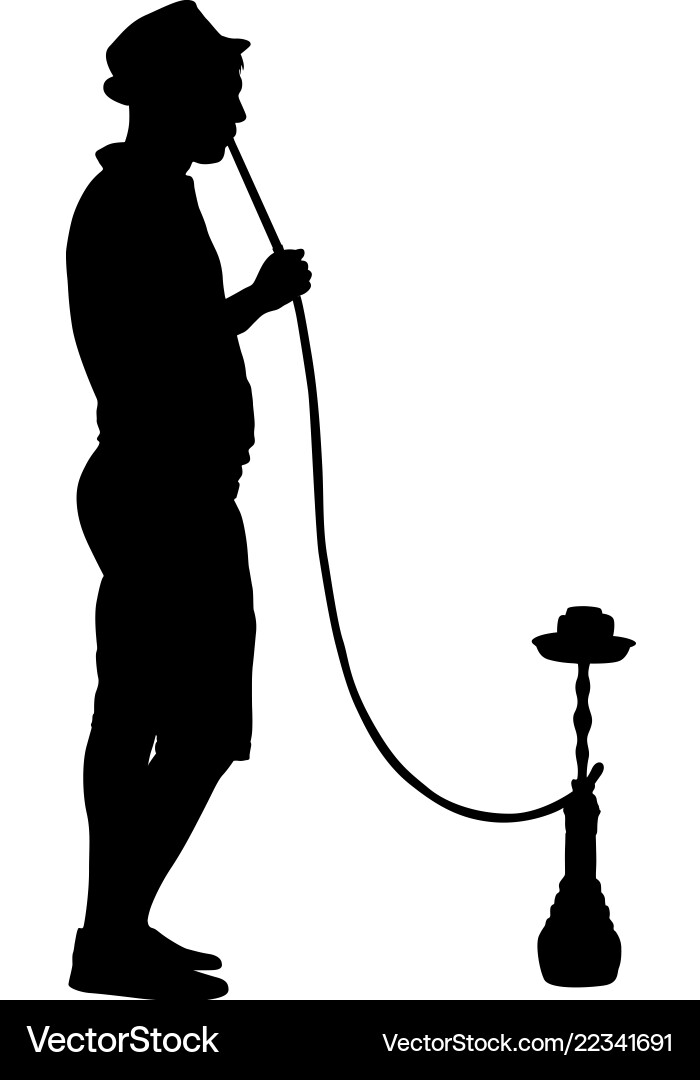 Silhouette A Man Smoking A Hookah Standing Vector Image