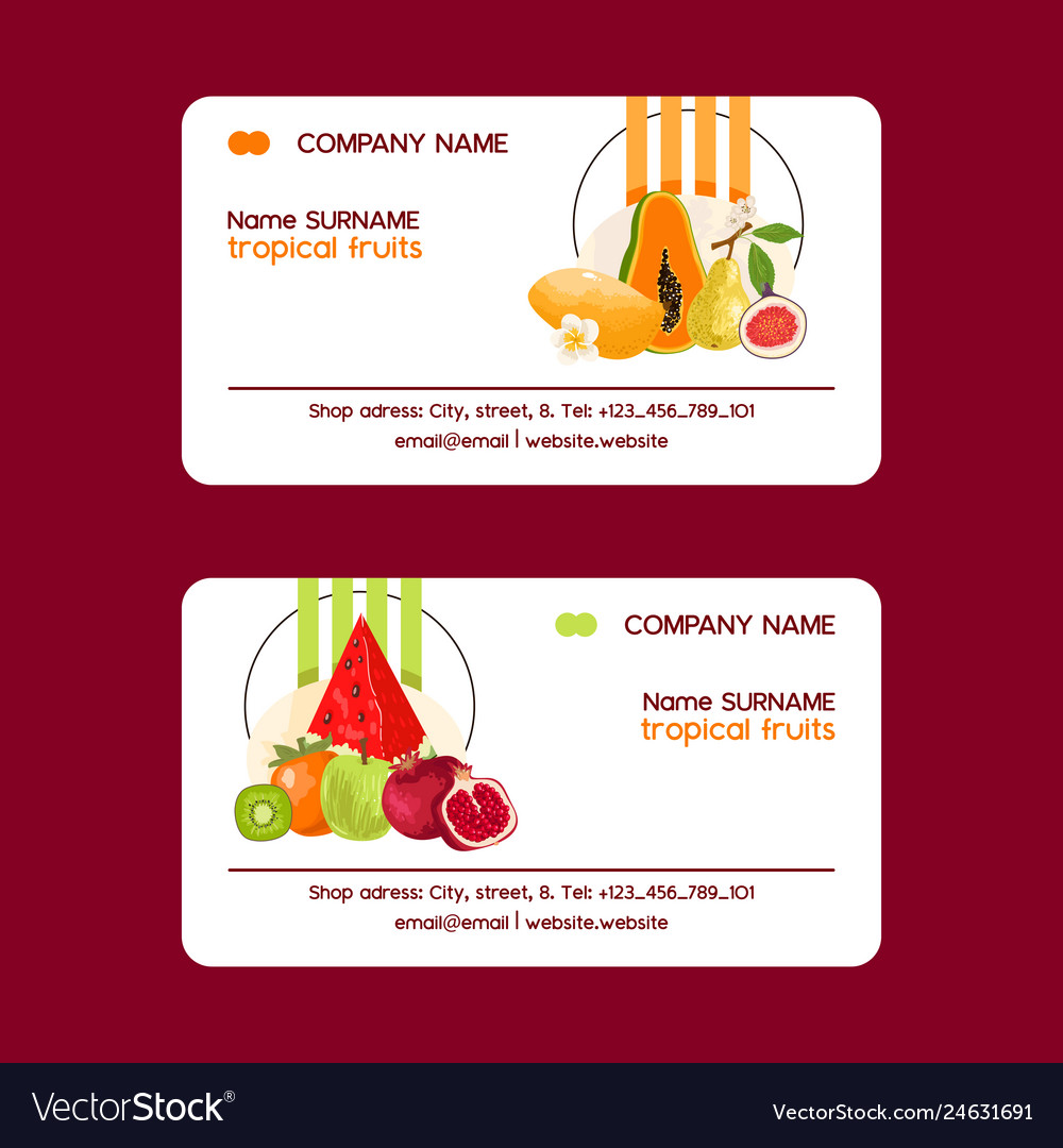 Tropical fruits set of business cards Royalty Free Vector