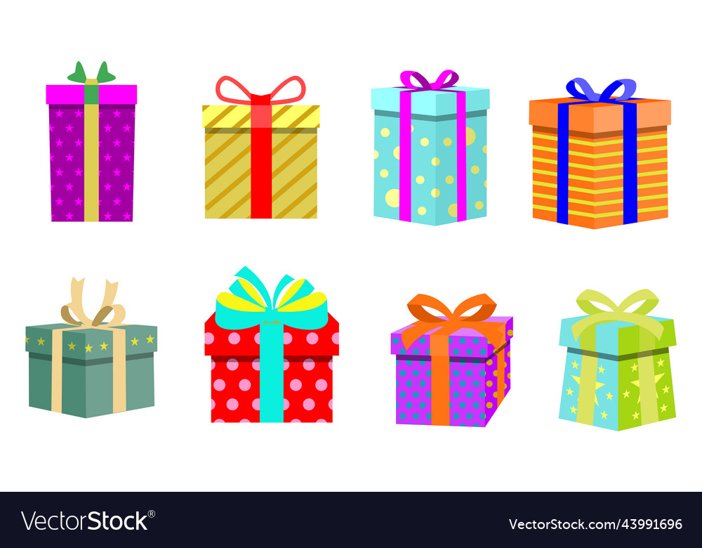 Holiday gift boxes isolated white flat style Vector Image