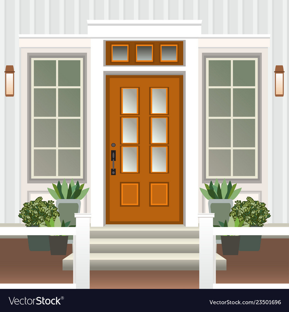 House door front with doorstep and steps porch Vector Image